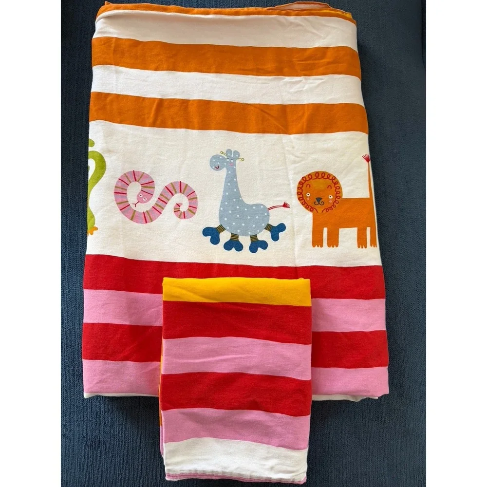Vintage IKEA Barnslig Rand Animal Stripe Twin Duvet Cover Case 2 PC Orange Pink